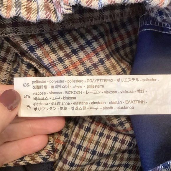 Zara Elastic Waist Button Fly Plaid Trouser Pants - Tan/Rust/Navy/Burgundy - S - Picture 8 of 8